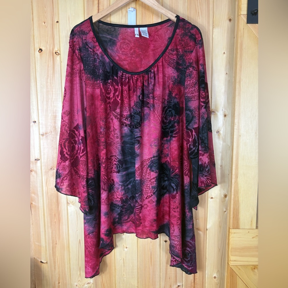 Sami & Jo Womens Blouse 3X Whimsygoth Witchycore BohoFairy Floral Paisley Velvet